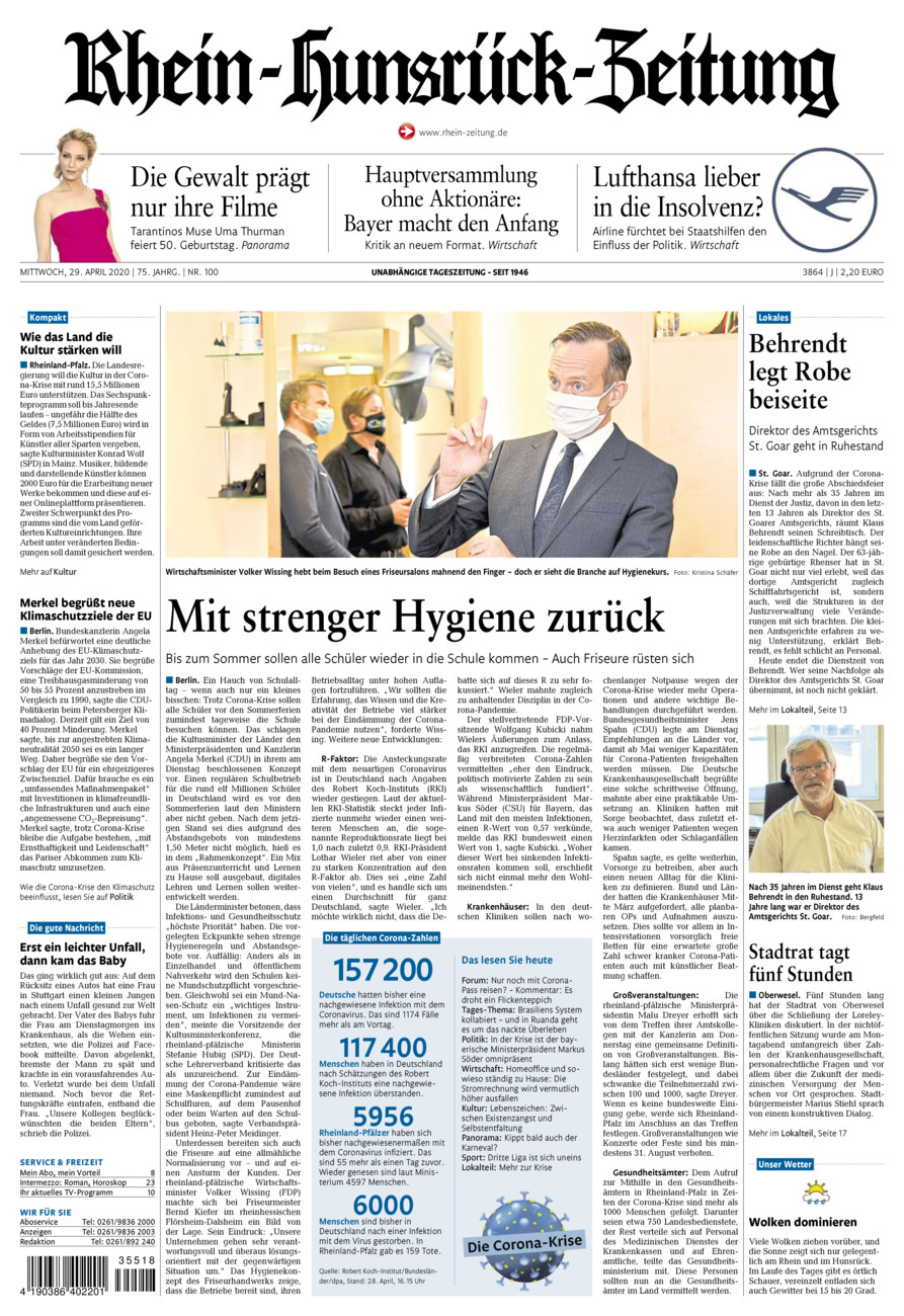 Rhein-Hunsrück-Zeitung vom Mittwoch, 29.04.2020