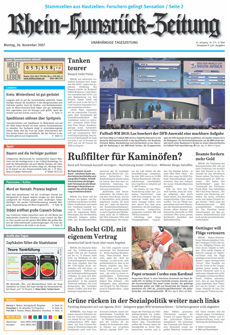 Rhein-Hunsrück-Zeitung vom Montag, 26.11.2007