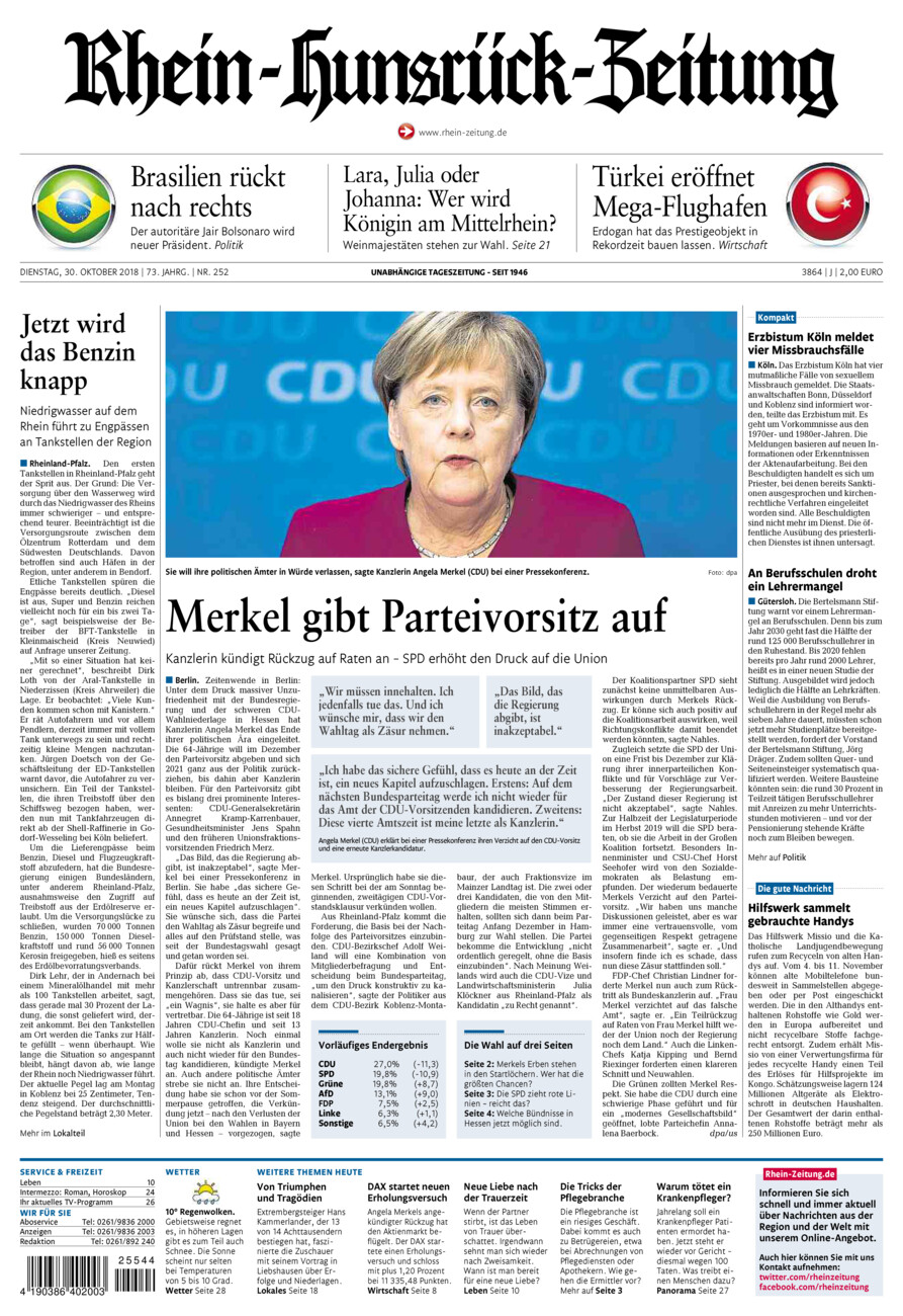 Rhein-Hunsrück-Zeitung vom Dienstag, 30.10.2018