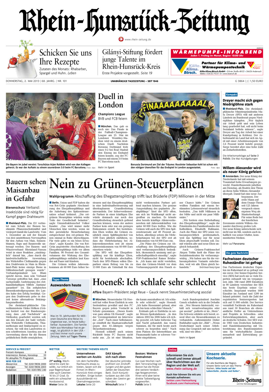 Rhein-Hunsrück-Zeitung vom Donnerstag, 02.05.2013