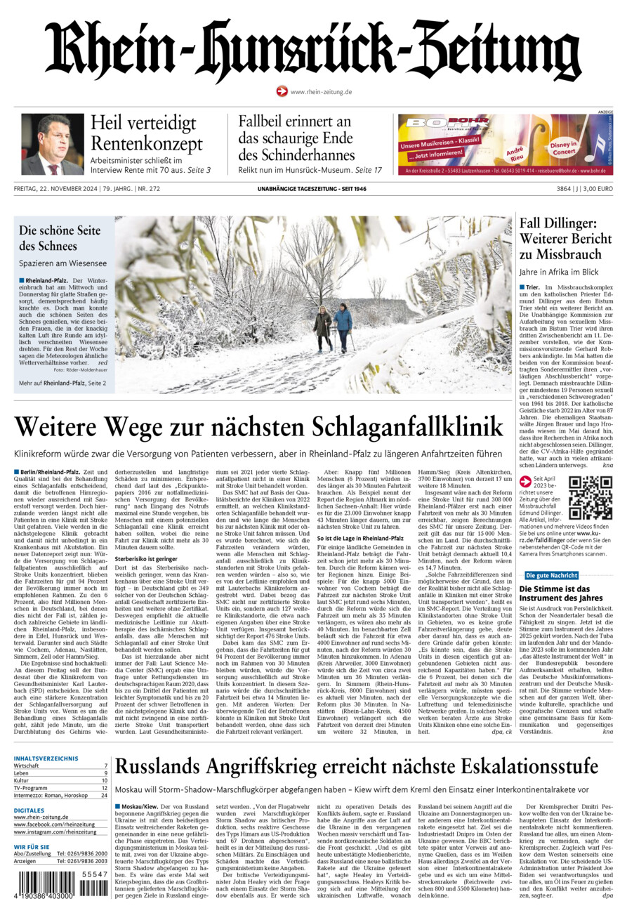 Rhein-Hunsrück-Zeitung vom Freitag, 22.11.2024