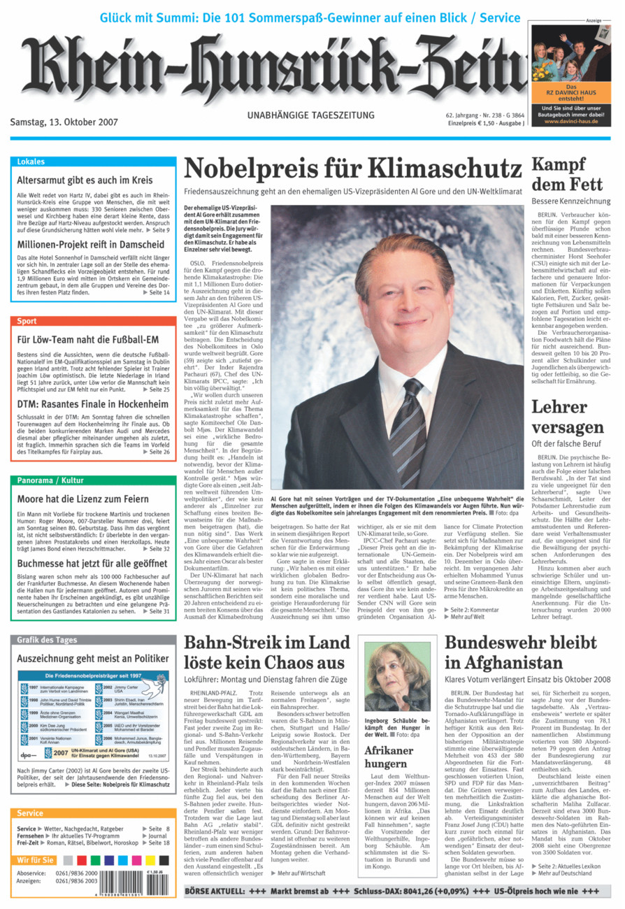 Rhein-Hunsrück-Zeitung vom Samstag, 13.10.2007