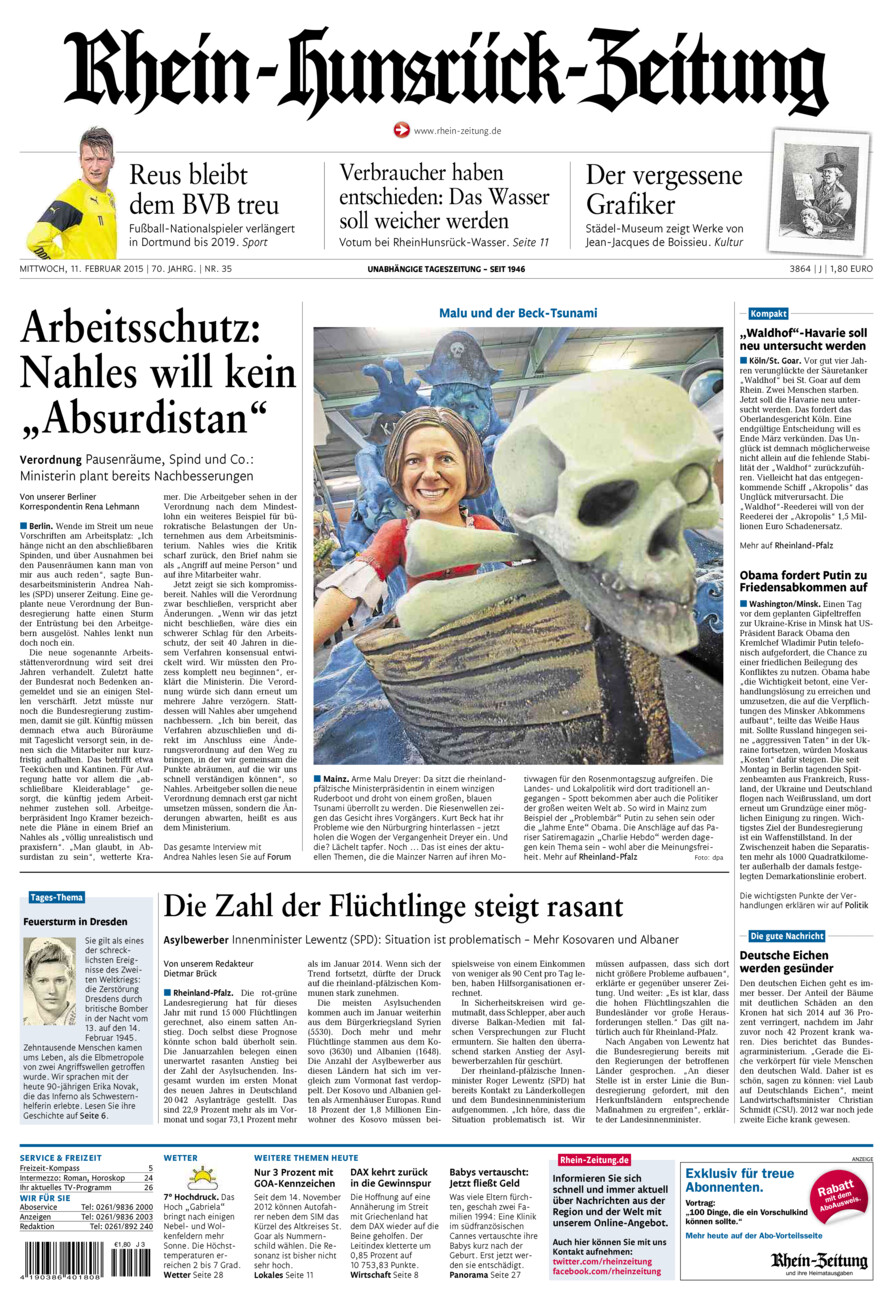 Rhein-Hunsrück-Zeitung vom Mittwoch, 11.02.2015