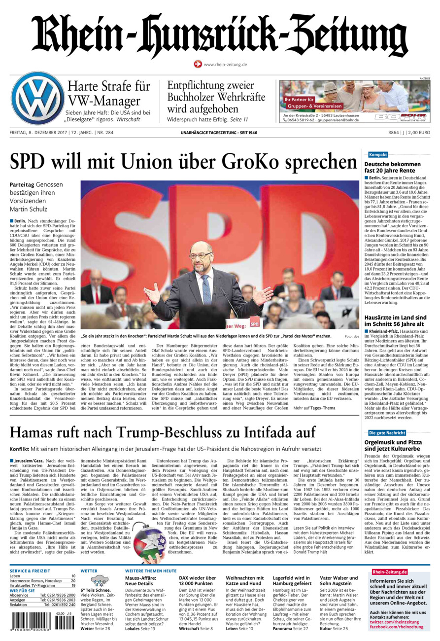 Rhein-Hunsrück-Zeitung vom Freitag, 08.12.2017