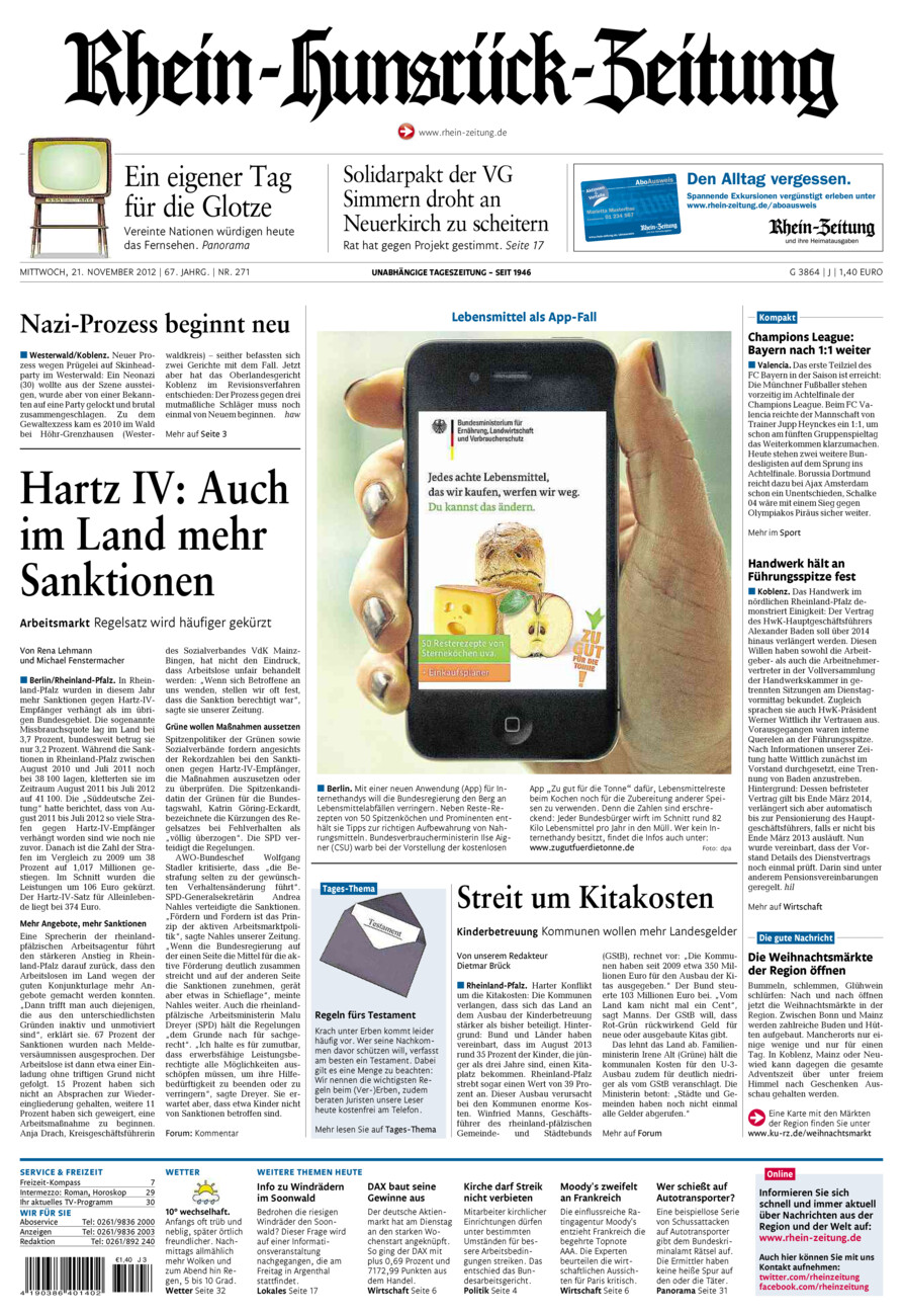 Rhein-Hunsrück-Zeitung vom Mittwoch, 21.11.2012