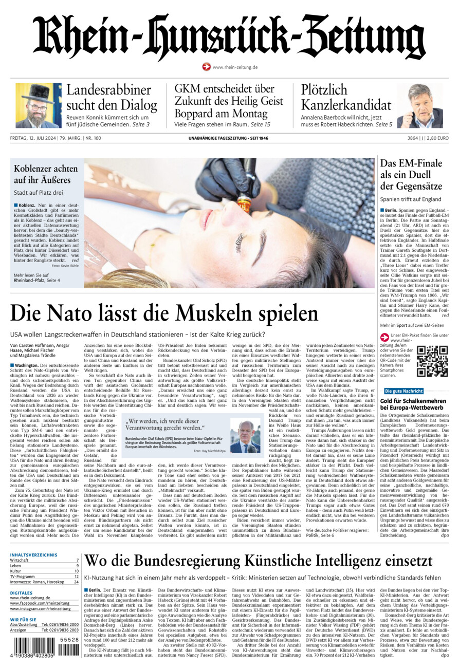 Rhein-Hunsrück-Zeitung vom Freitag, 12.07.2024