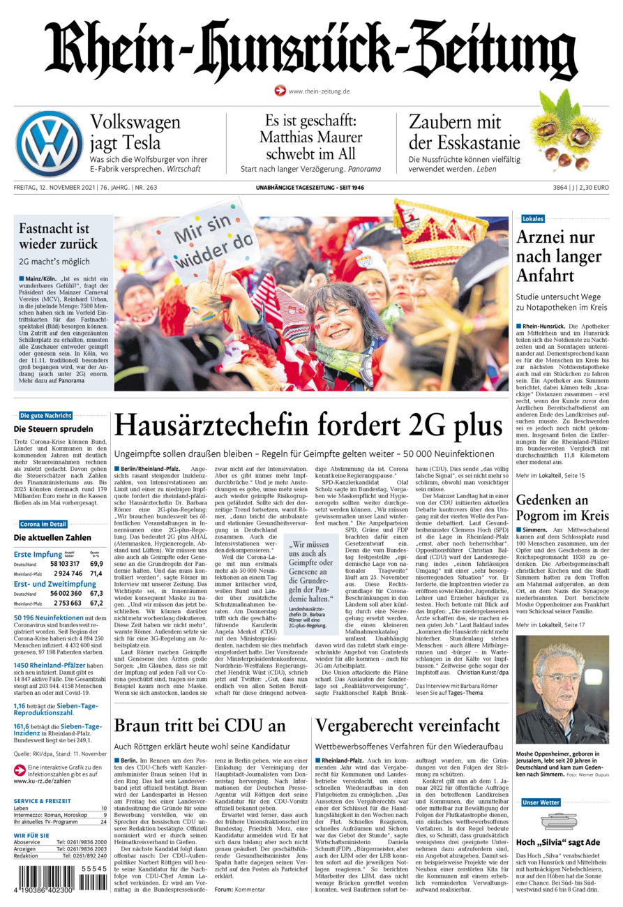 Rhein-Hunsrück-Zeitung vom Freitag, 12.11.2021