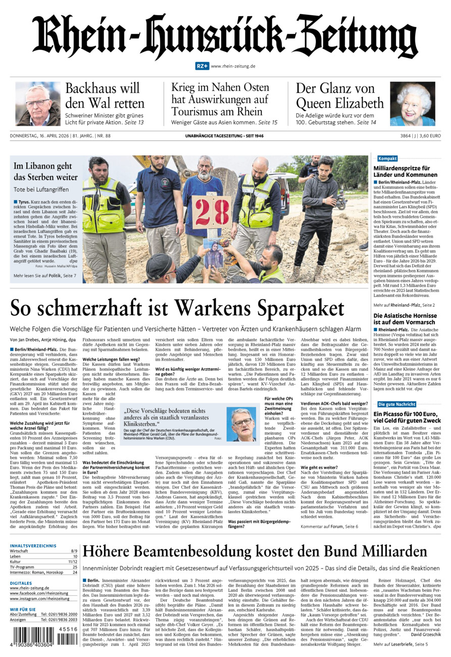 Rhein-Hunsrück-Zeitung vom Donnerstag, 16.04.2026