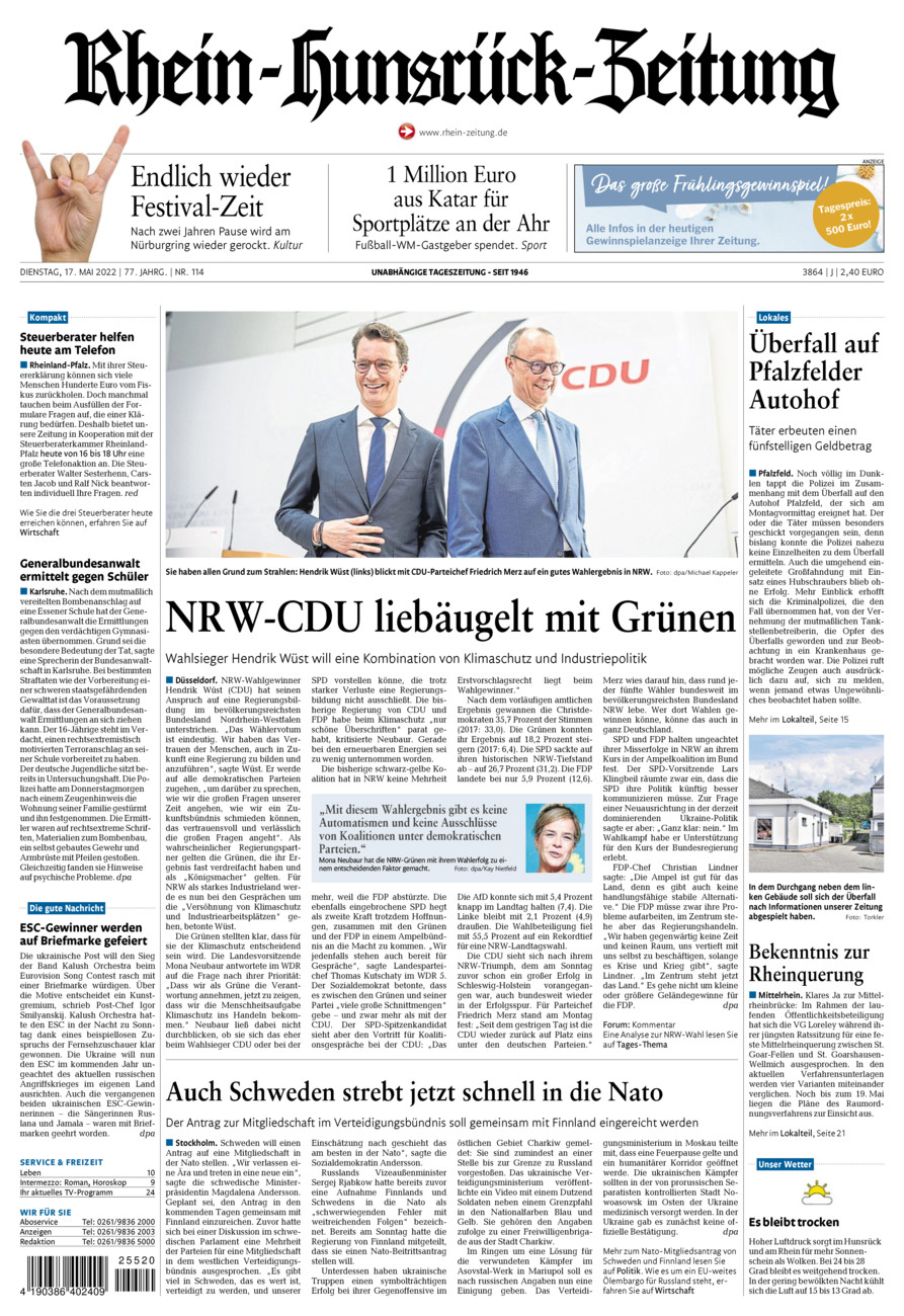 Rhein-Hunsrück-Zeitung vom Dienstag, 17.05.2022