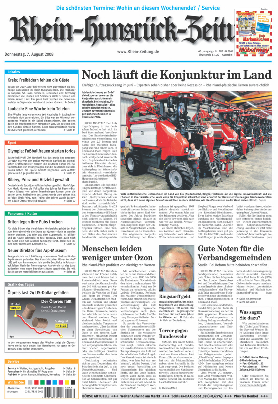 Rhein-Hunsrück-Zeitung vom Donnerstag, 07.08.2008