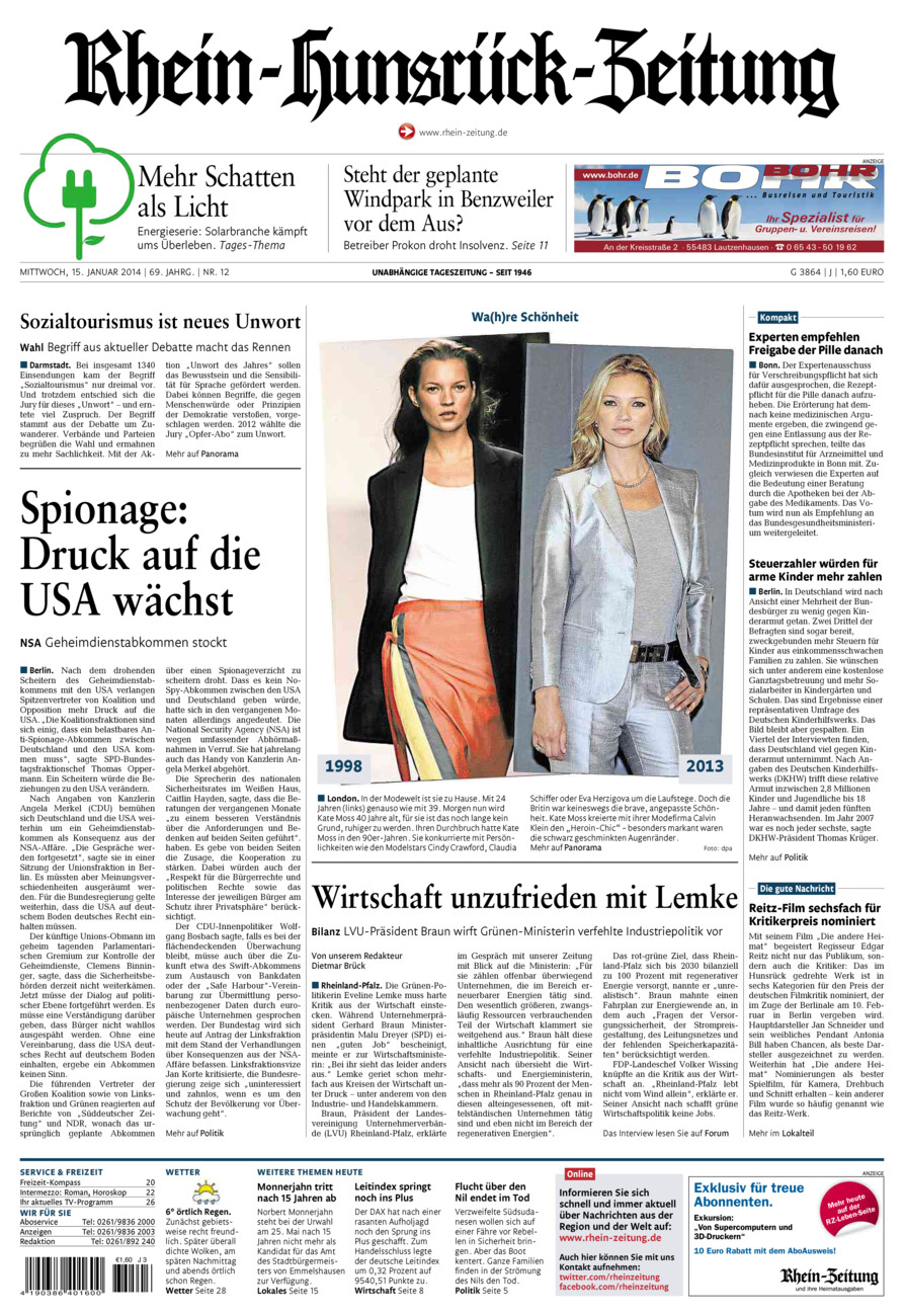 Rhein-Hunsrück-Zeitung vom Mittwoch, 15.01.2014