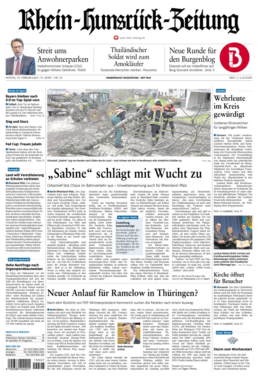 Rhein-Hunsrück-Zeitung vom Montag, 10.02.2020