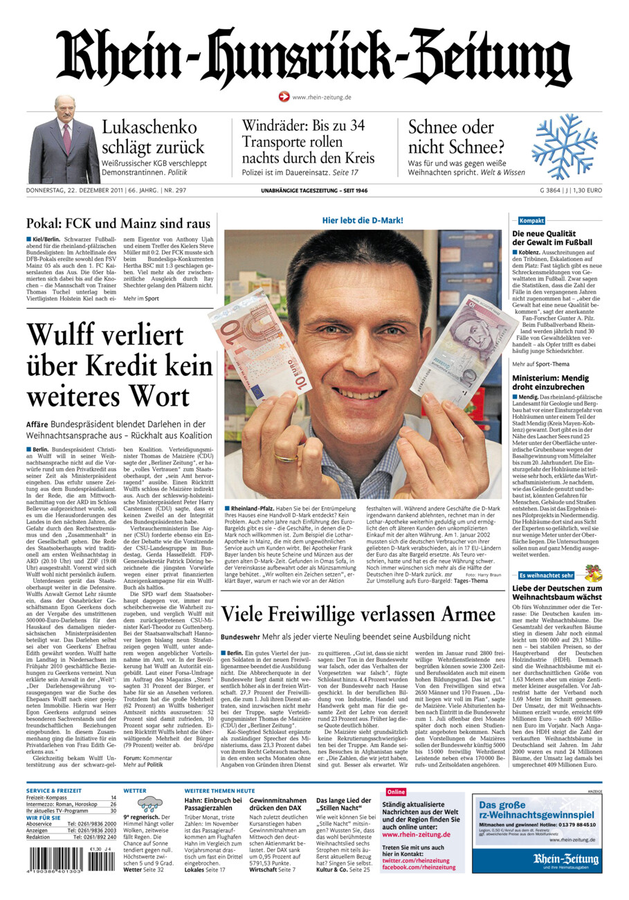 Rhein-Hunsrück-Zeitung vom Donnerstag, 22.12.2011