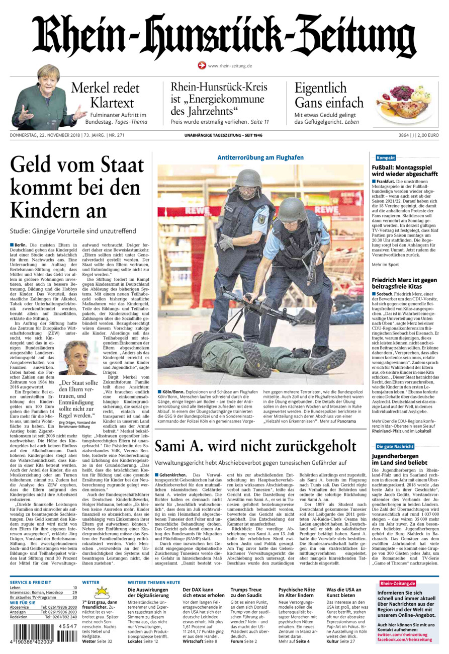 Rhein-Hunsrück-Zeitung vom Donnerstag, 22.11.2018