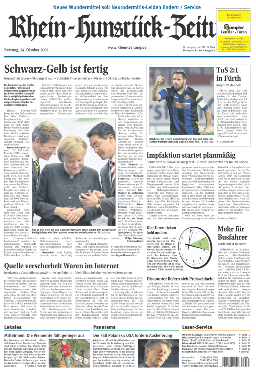 Rhein-Hunsrück-Zeitung vom Samstag, 24.10.2009