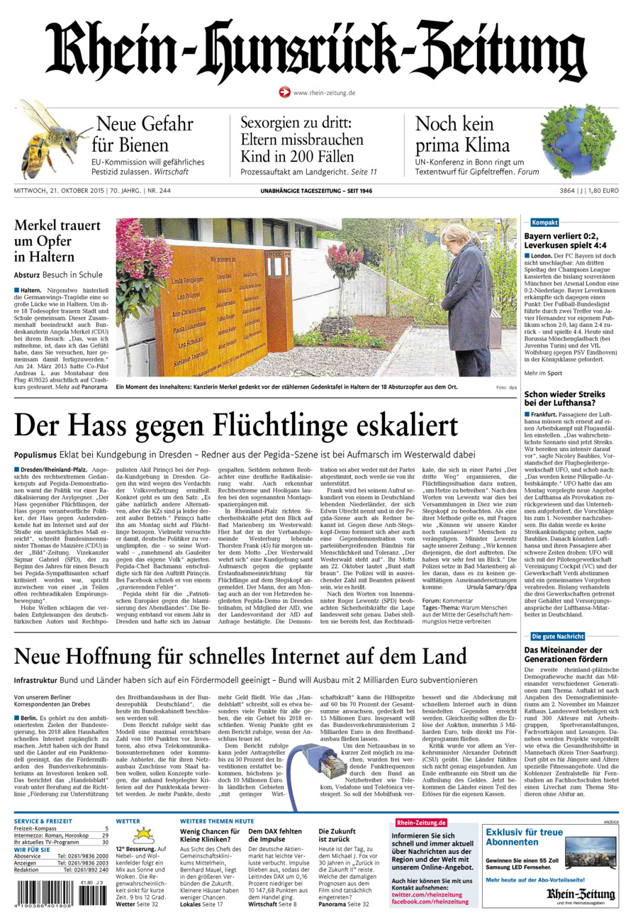 Rhein-Hunsrück-Zeitung vom Mittwoch, 21.10.2015