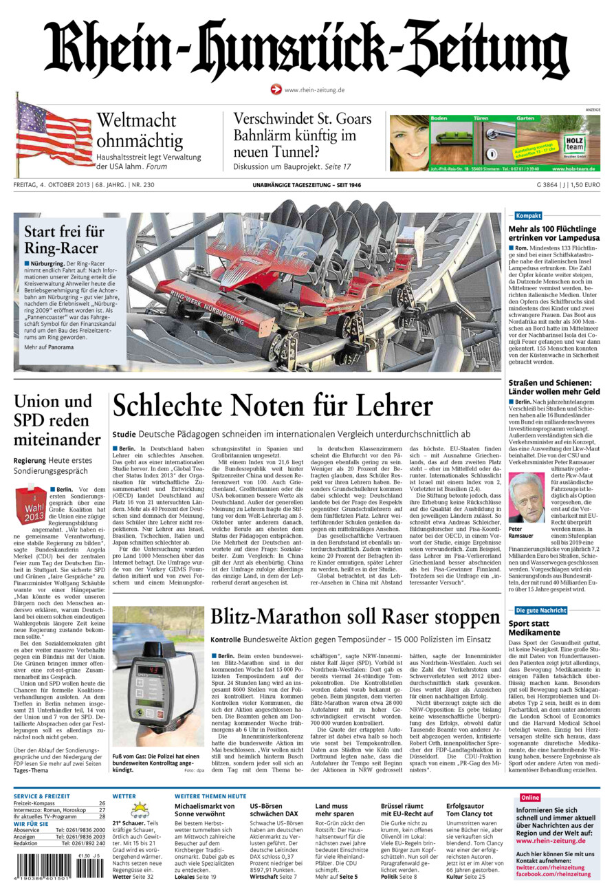 Rhein-Hunsrück-Zeitung vom Freitag, 04.10.2013