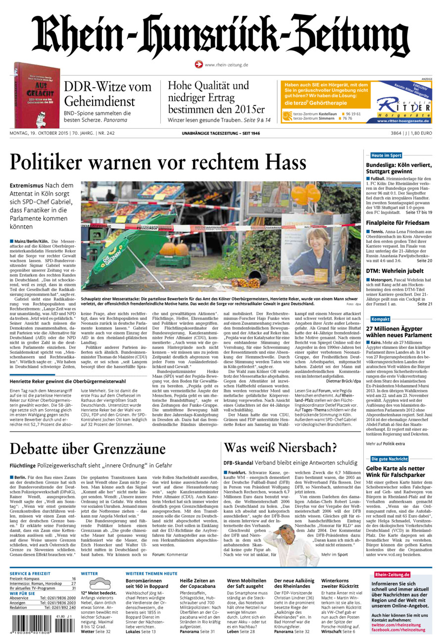 Rhein-Hunsrück-Zeitung vom Montag, 19.10.2015