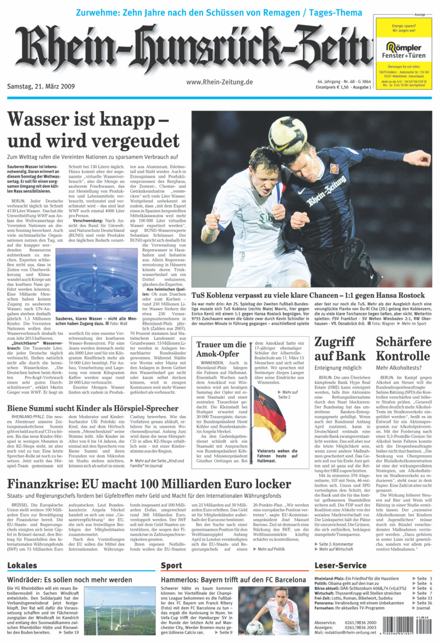 Rhein-Hunsrück-Zeitung vom Samstag, 21.03.2009