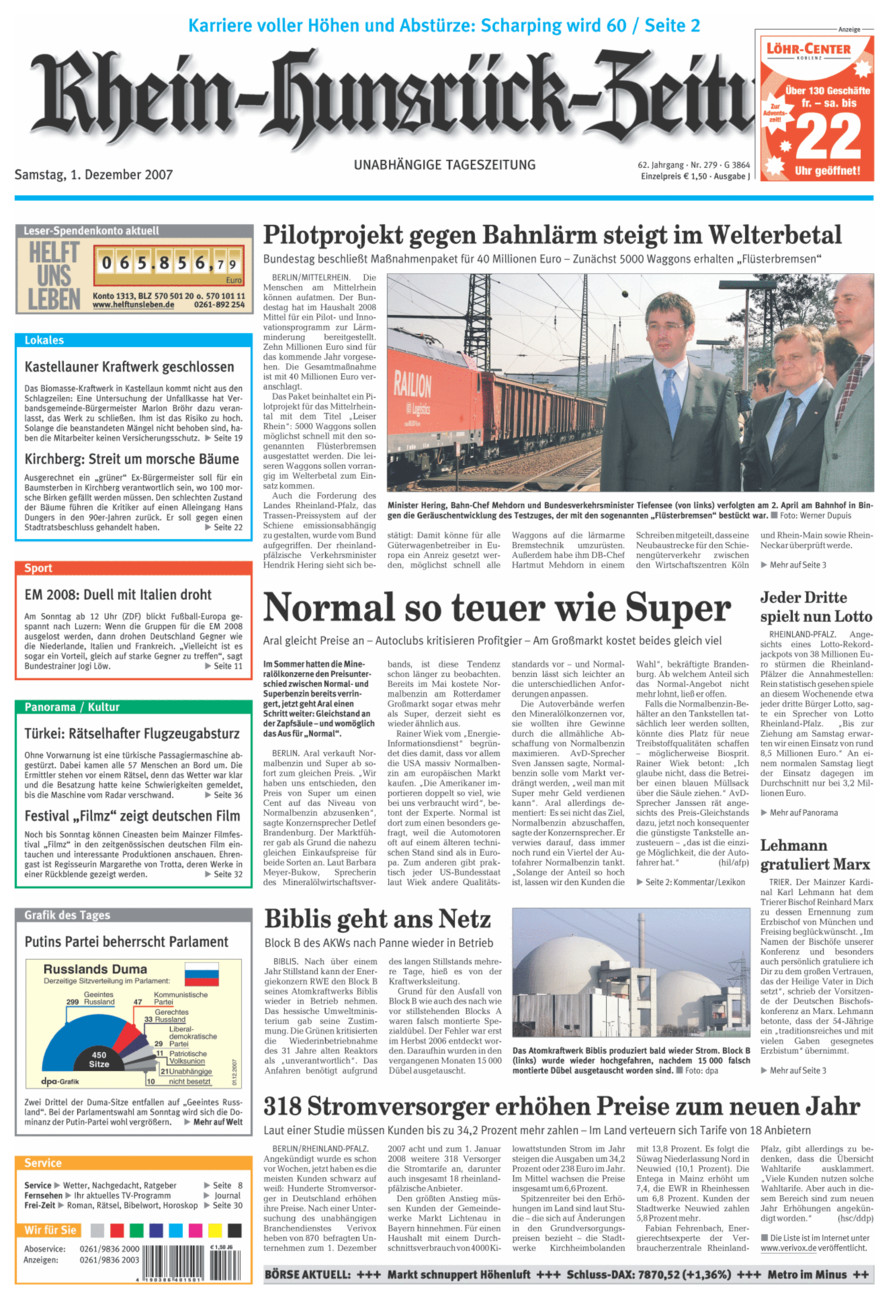 Rhein-Hunsrück-Zeitung vom Samstag, 01.12.2007