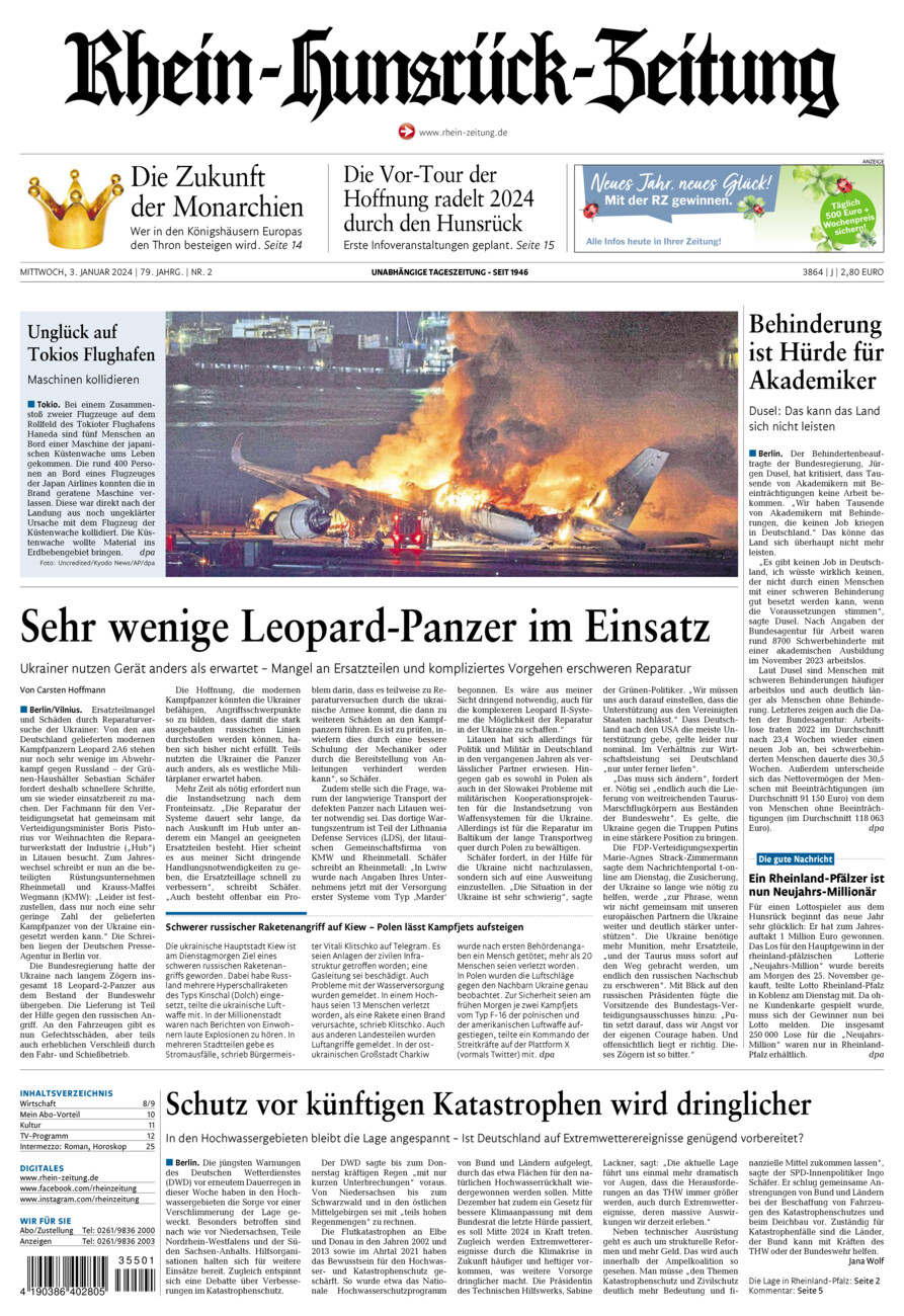 Rhein-Hunsrück-Zeitung vom Mittwoch, 03.01.2024