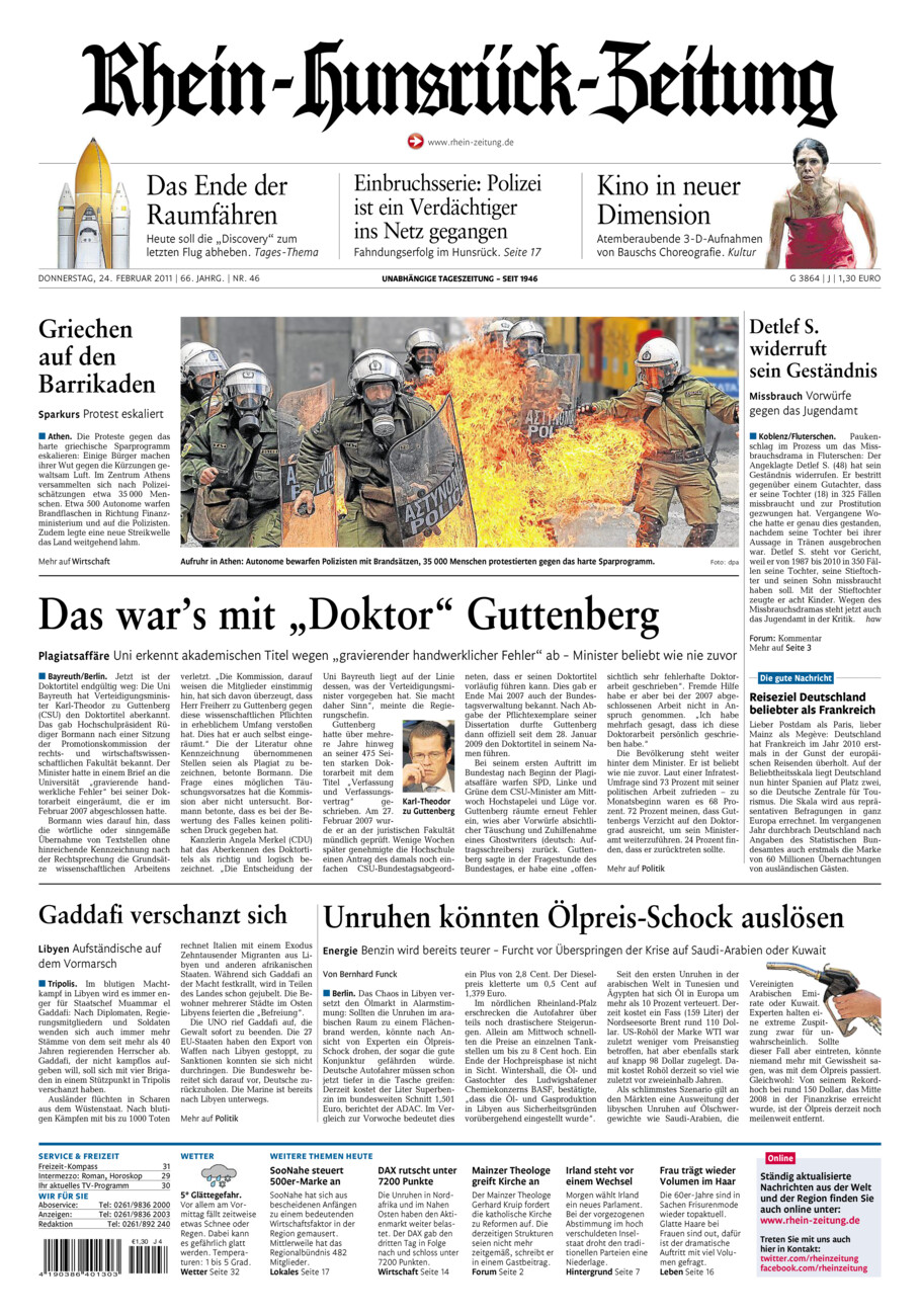 Rhein-Hunsrück-Zeitung vom Donnerstag, 24.02.2011