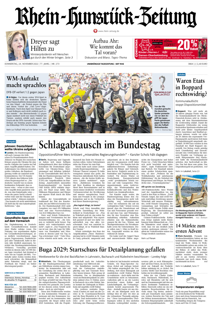 Rhein-Hunsrück-Zeitung vom Donnerstag, 24.11.2022