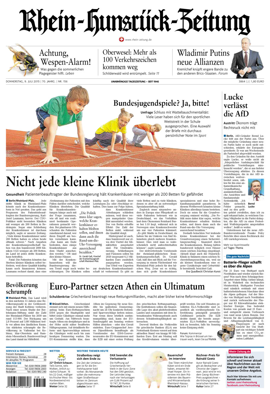 Rhein-Hunsrück-Zeitung vom Donnerstag, 09.07.2015