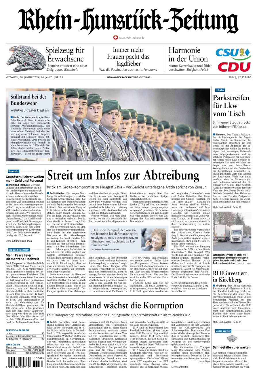Rhein-Hunsrück-Zeitung vom Mittwoch, 30.01.2019