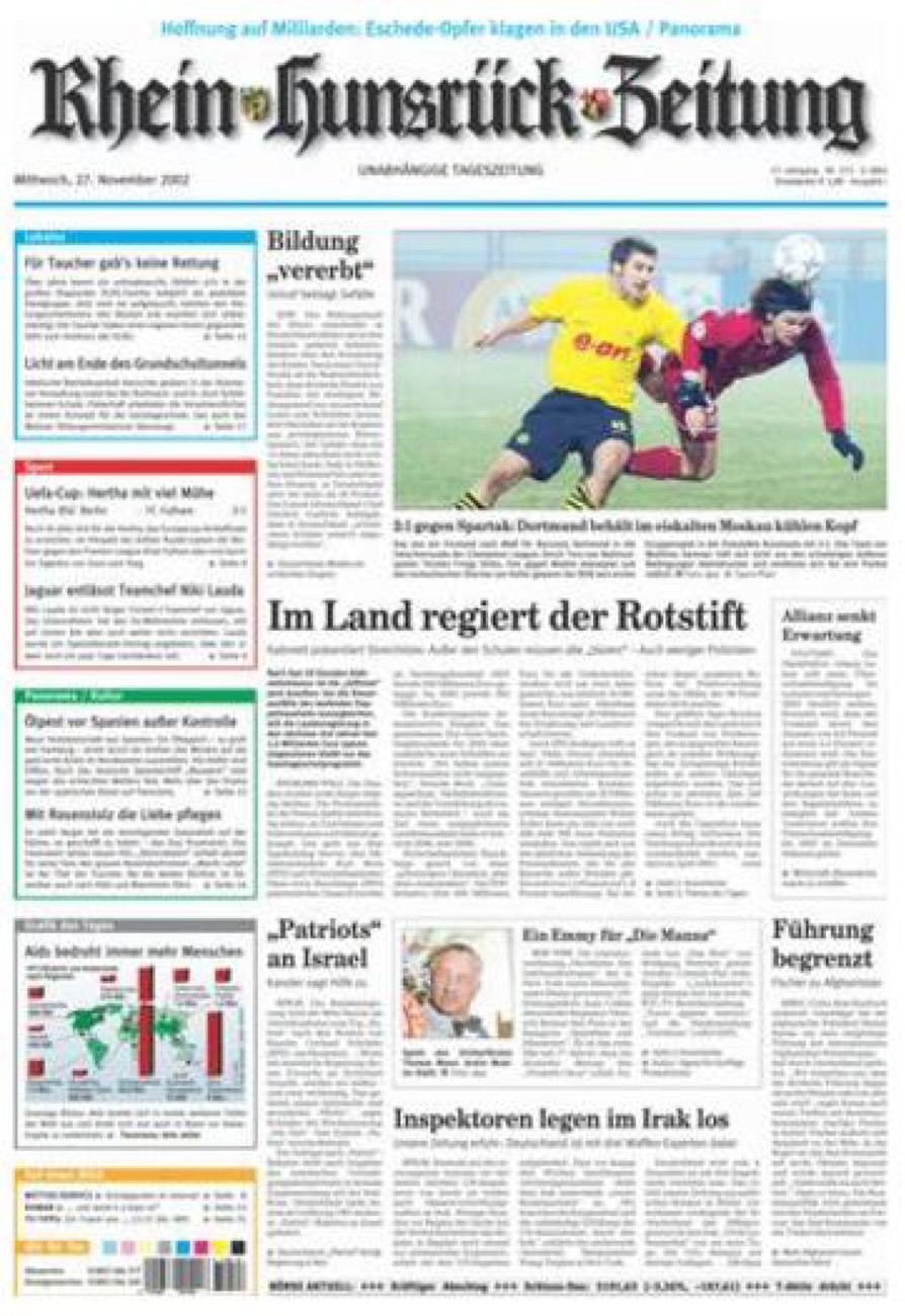 Rhein-Hunsrück-Zeitung vom Mittwoch, 27.11.2002