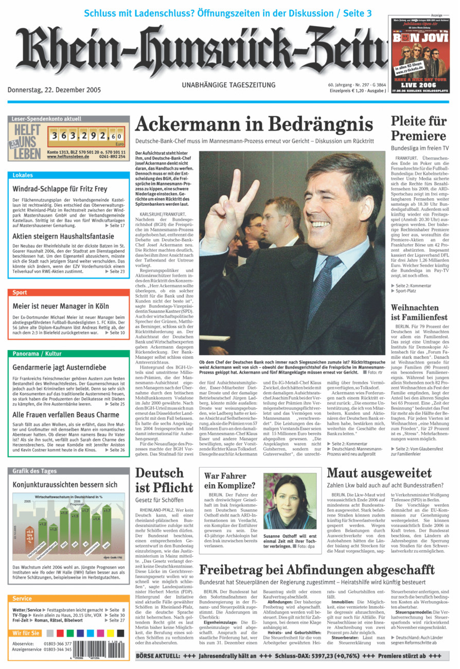Rhein-Hunsrück-Zeitung vom Donnerstag, 22.12.2005