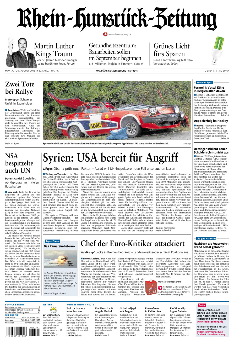Rhein-Hunsrück-Zeitung vom Montag, 26.08.2013