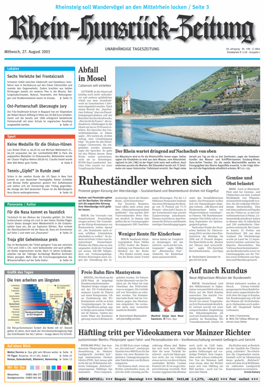Rhein-Hunsrück-Zeitung vom Mittwoch, 27.08.2003