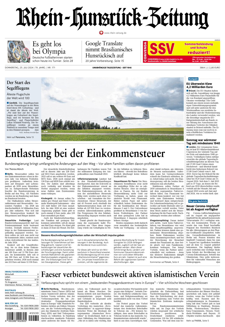 Rhein-Hunsrück-Zeitung vom Donnerstag, 25.07.2024