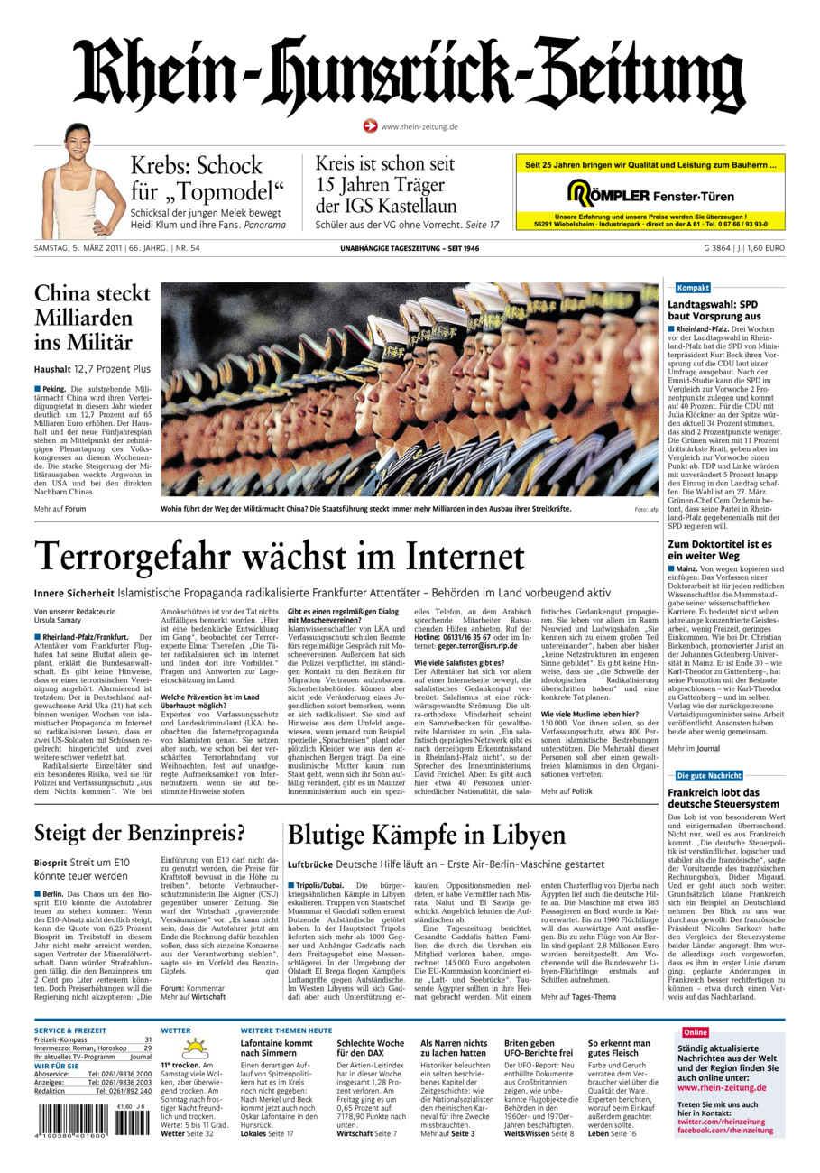 Rhein-Hunsrück-Zeitung vom Samstag, 05.03.2011