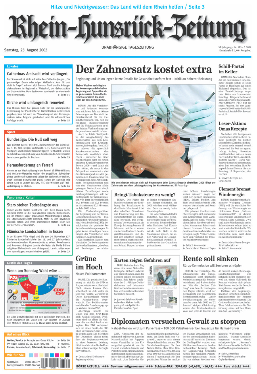 Rhein-Hunsrück-Zeitung vom Samstag, 23.08.2003