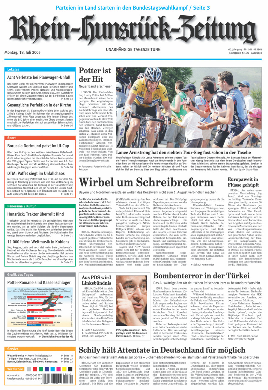 Rhein-Hunsrück-Zeitung vom Montag, 18.07.2005