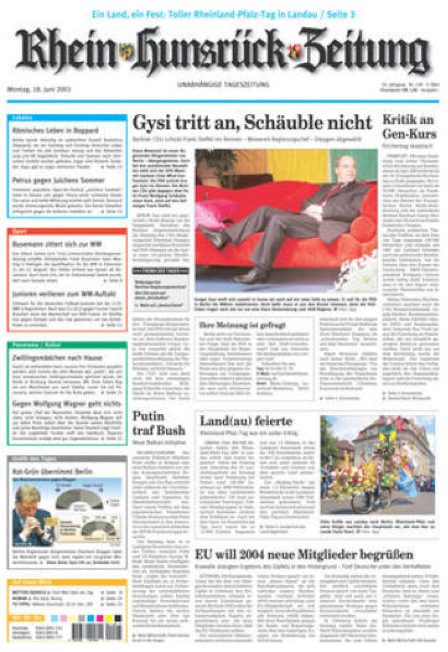 Rhein-Hunsrück-Zeitung vom Montag, 18.06.2001