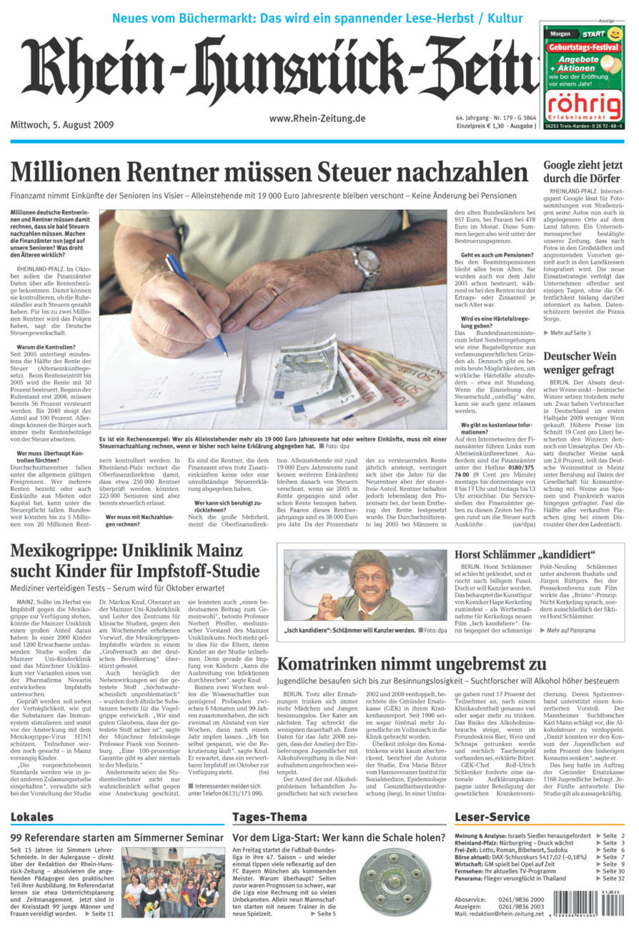 Rhein-Hunsrück-Zeitung vom Mittwoch, 05.08.2009