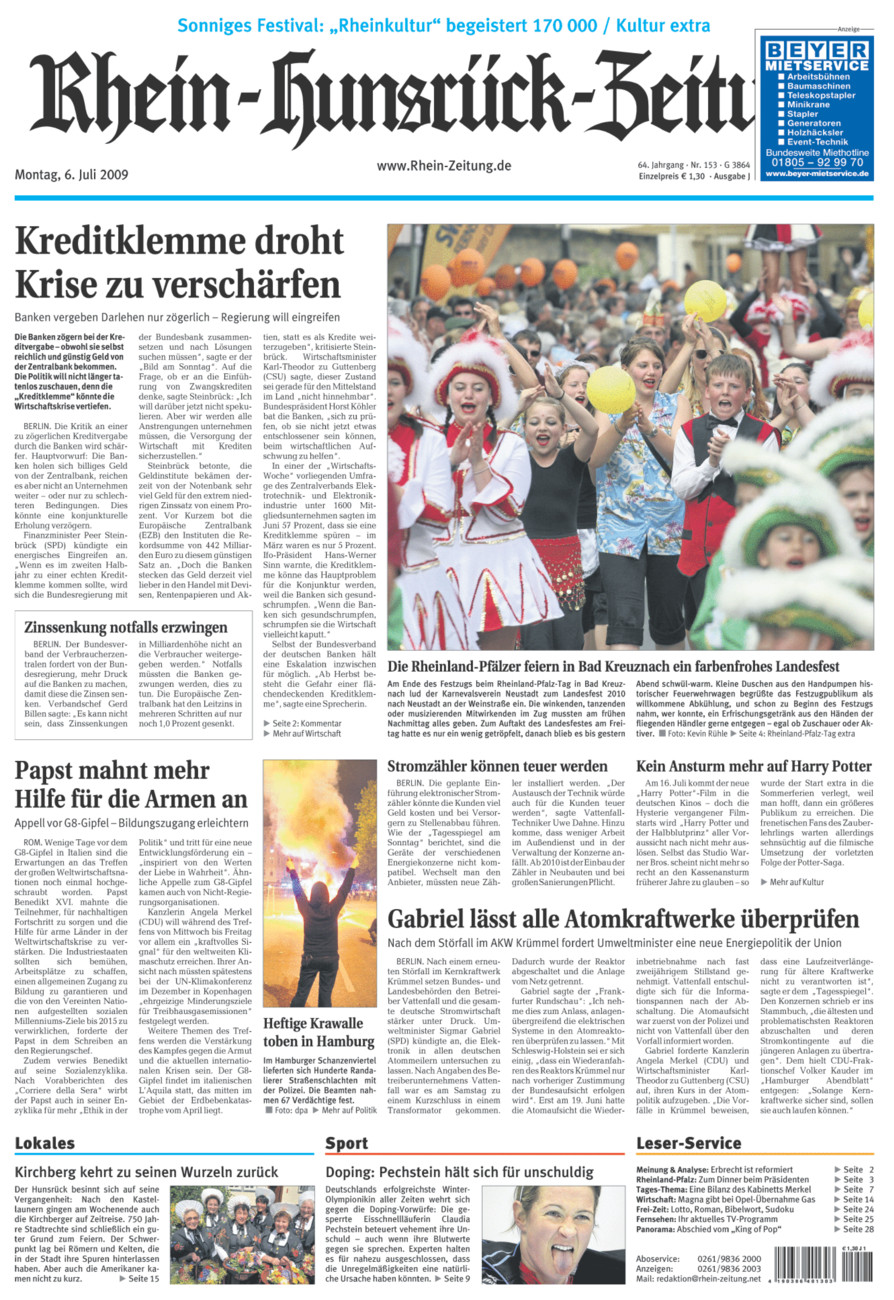 Rhein-Hunsrück-Zeitung vom Montag, 06.07.2009