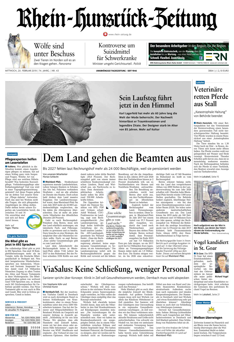 Rhein-Hunsrück-Zeitung vom Mittwoch, 20.02.2019
