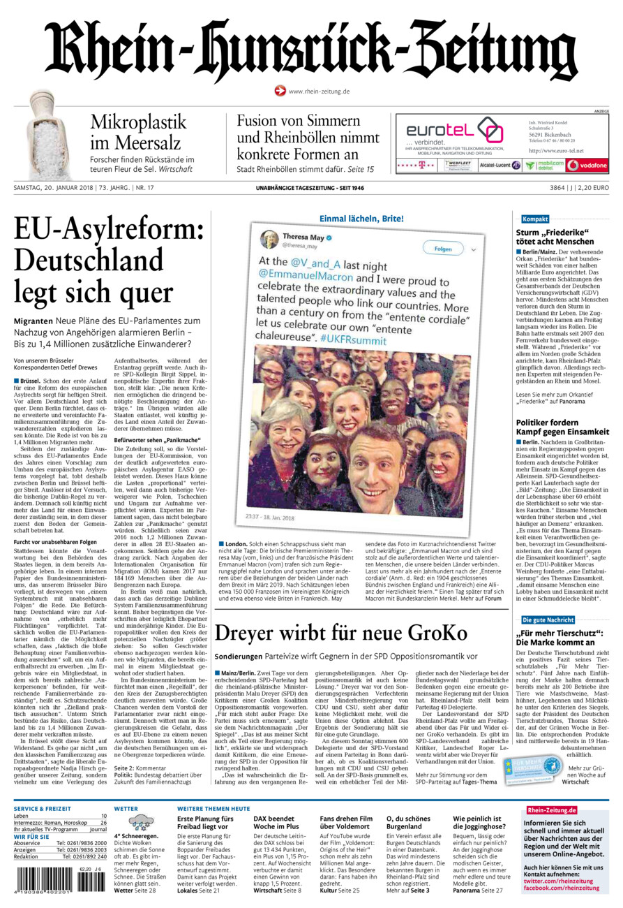 Rhein-Hunsrück-Zeitung vom Samstag, 20.01.2018
