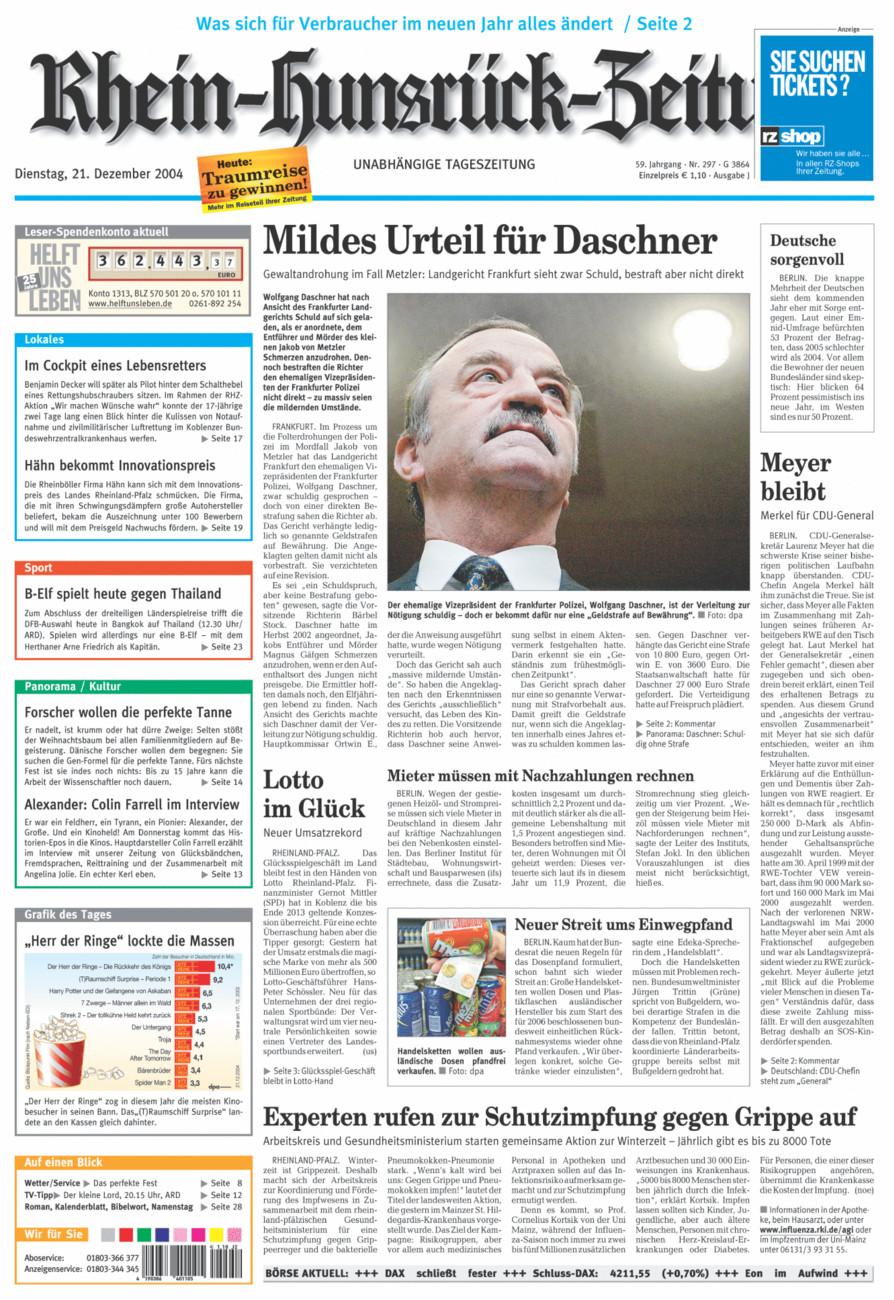 Rhein-Hunsrück-Zeitung vom Dienstag, 21.12.2004