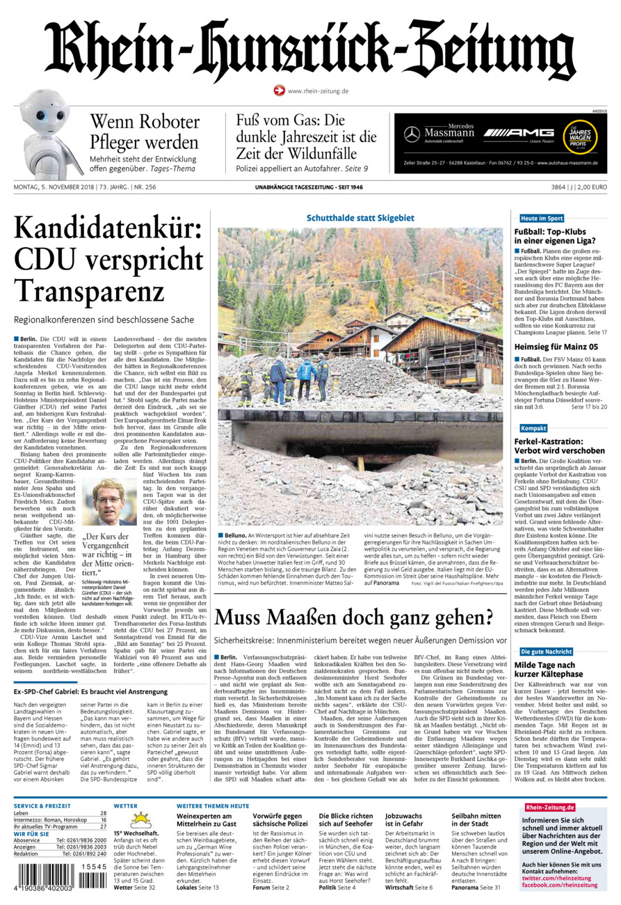 Rhein-Hunsrück-Zeitung vom Montag, 05.11.2018