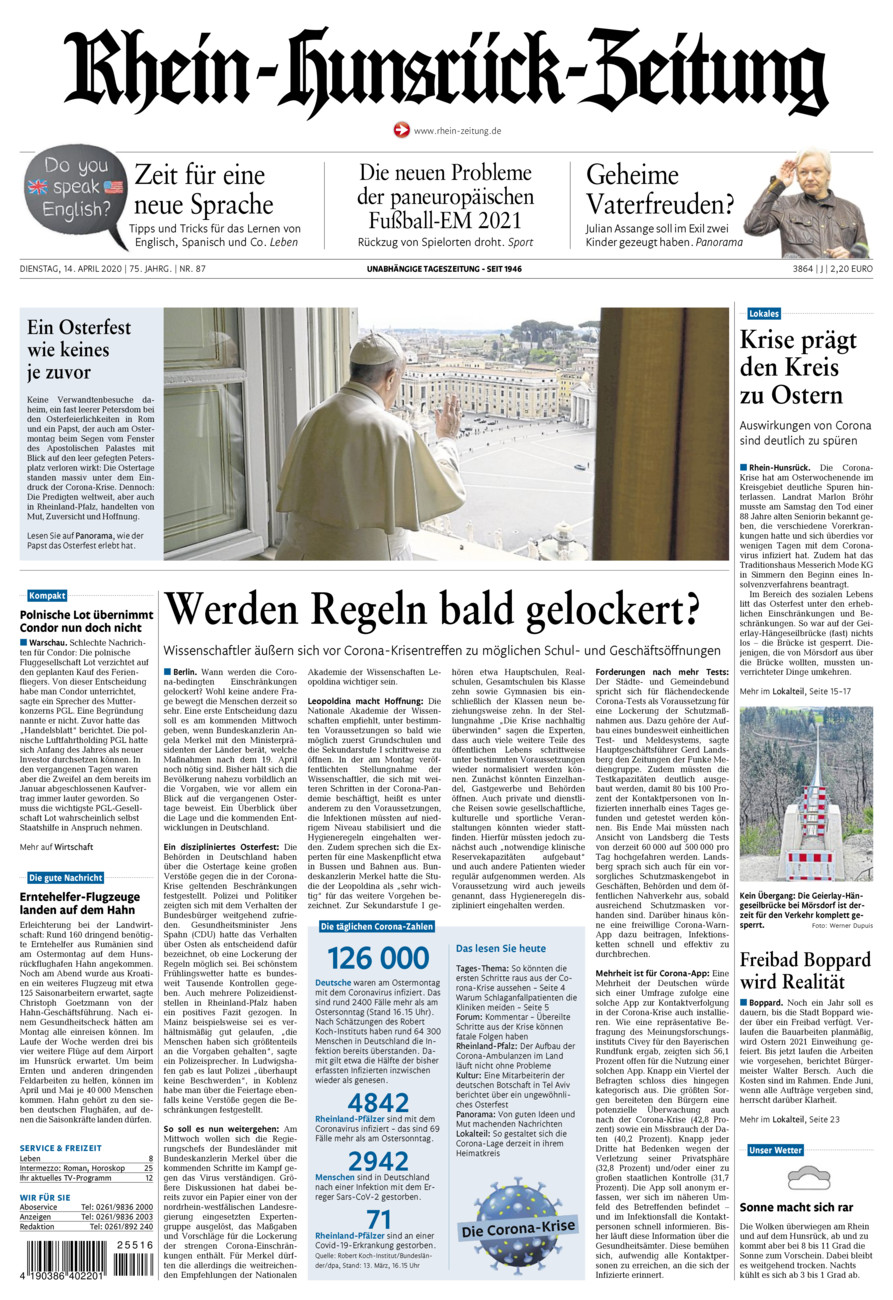 Rhein-Hunsrück-Zeitung vom Dienstag, 14.04.2020