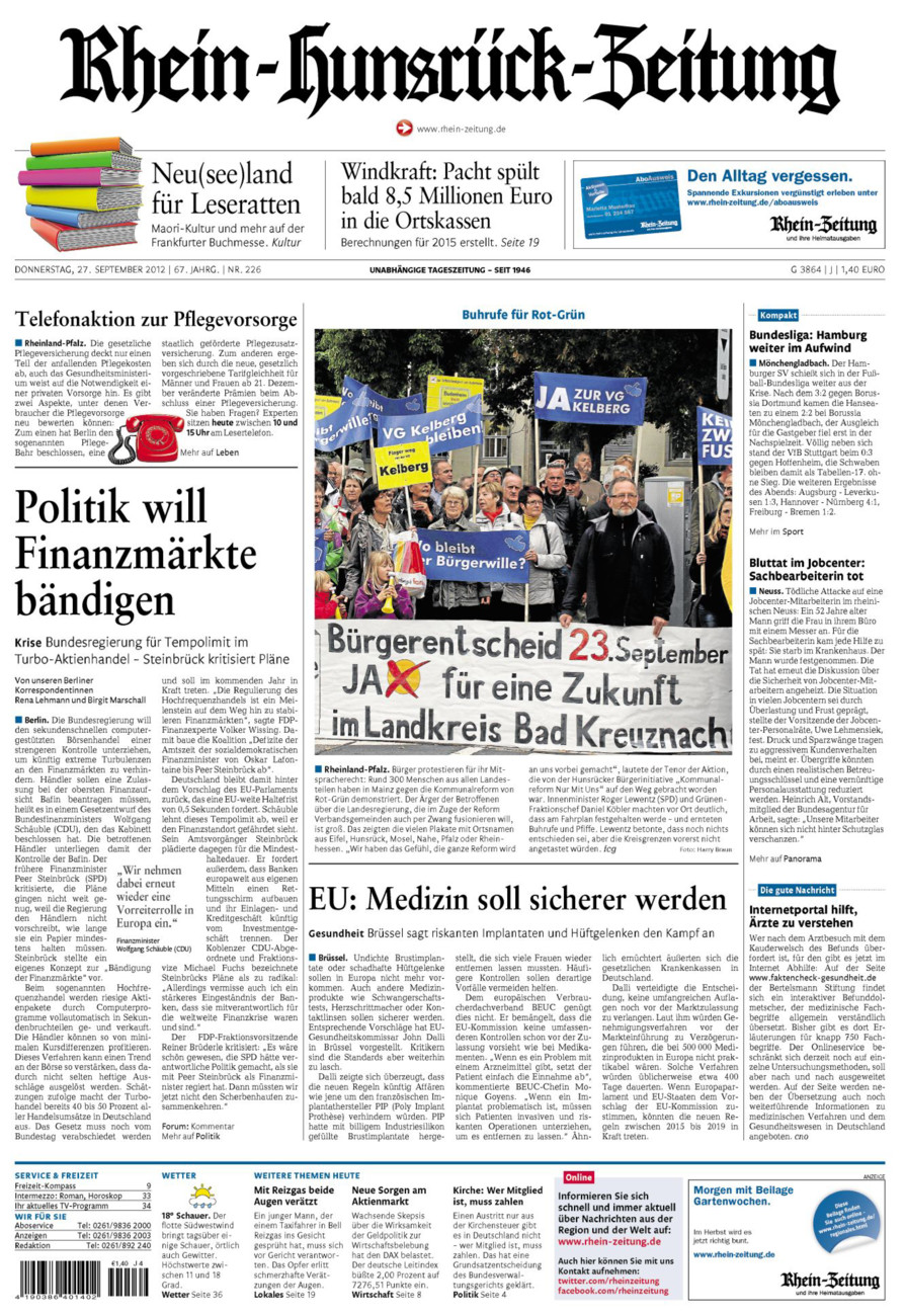 Rhein-Hunsrück-Zeitung vom Donnerstag, 27.09.2012