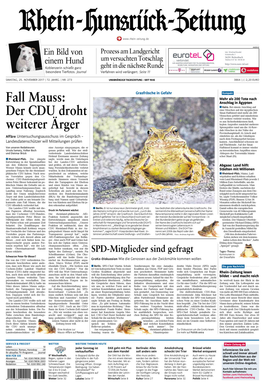 Rhein-Hunsrück-Zeitung vom Samstag, 25.11.2017
