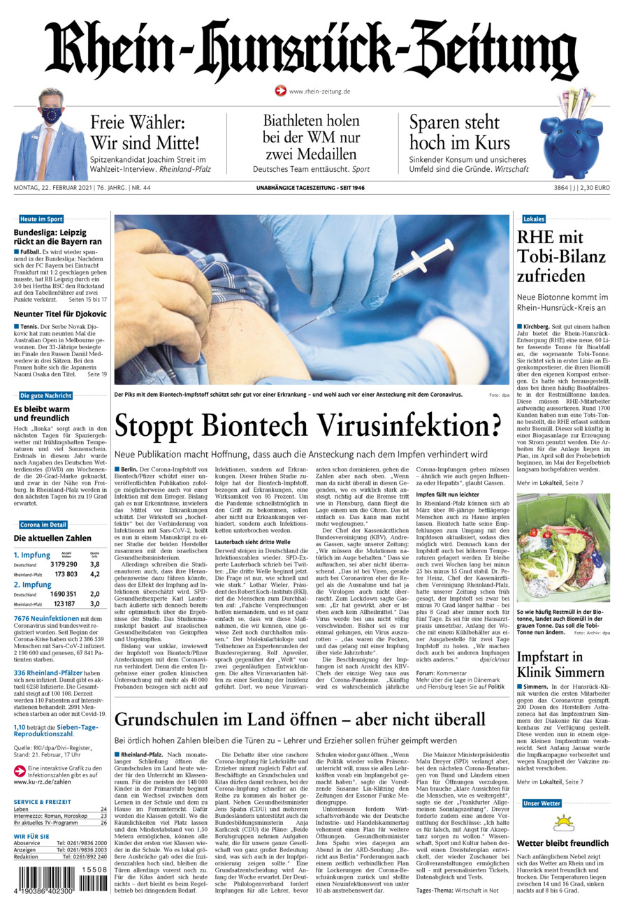 Rhein-Hunsrück-Zeitung vom Montag, 22.02.2021