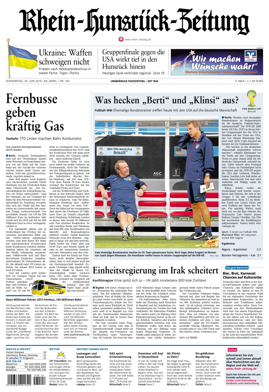 Rhein-Hunsrück-Zeitung vom Donnerstag, 26.06.2014