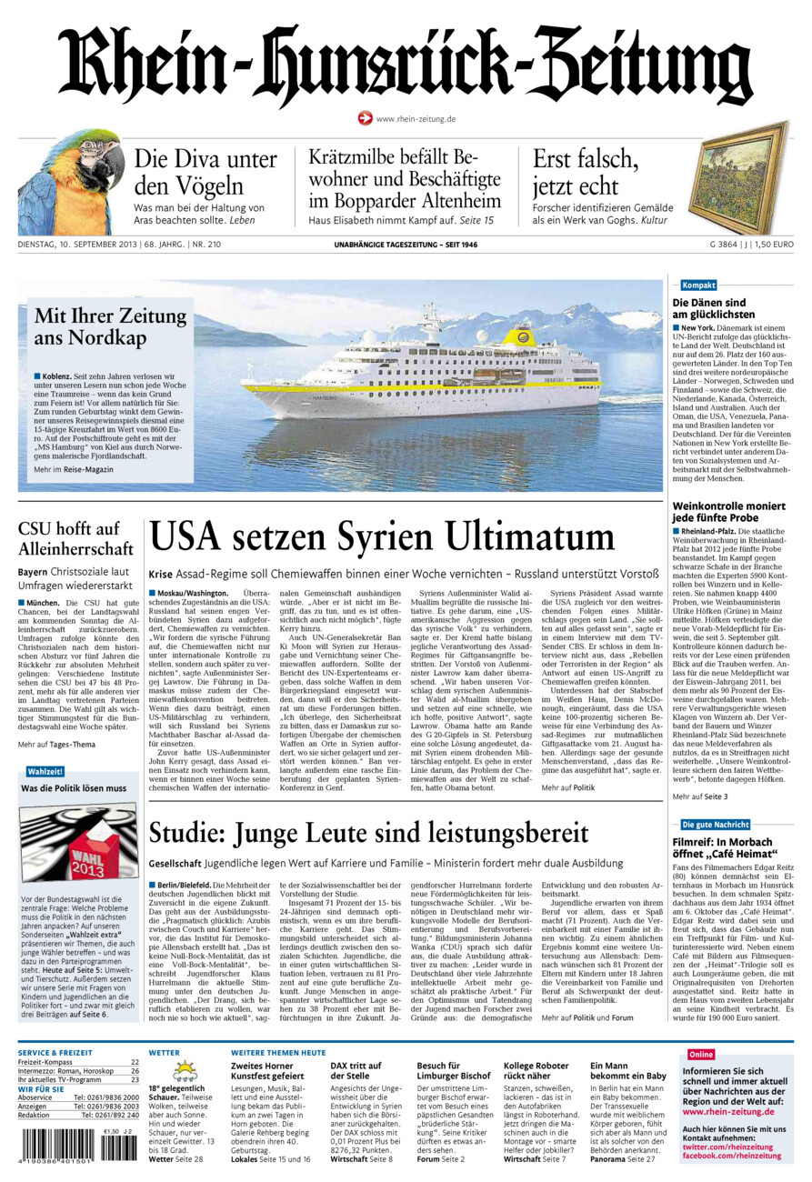 Rhein-Hunsrück-Zeitung vom Dienstag, 10.09.2013